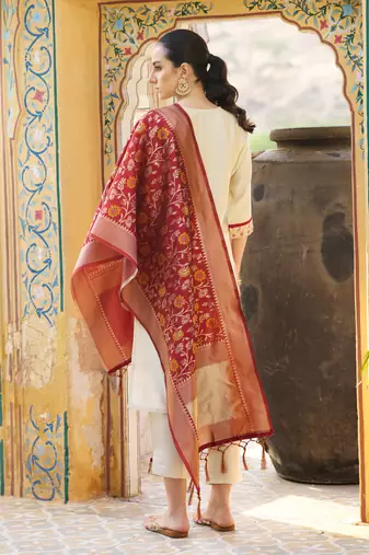  women kurta and pant sets silk blend fabric