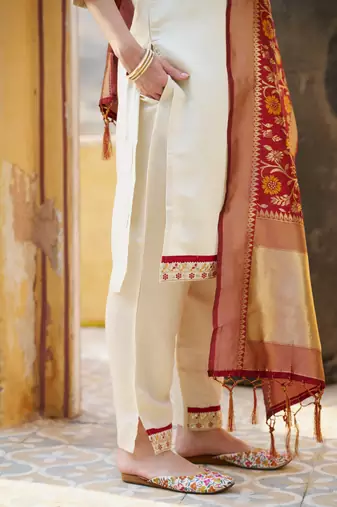  women kurta and pant sets silk blend fabric