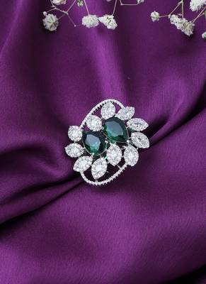 American Diamond Silver Ring With Green Stone 1