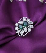 American Diamond Silver Ring With Green Stone