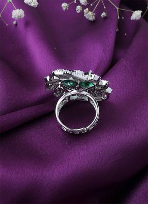 American Diamond Silver Ring With Green Stone 3