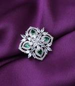 Silver American Diamond Ring With Green Stones