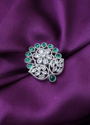 Green Leaf Shaped American Diamond Ring 1