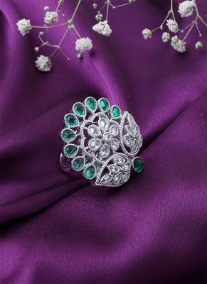 Green Leaf Shaped American Diamond Ring 2