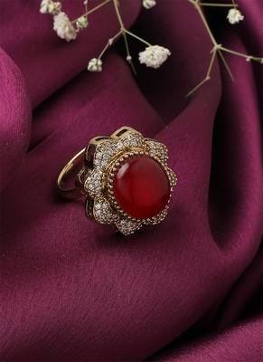 Floral Ring With Red Stone 2