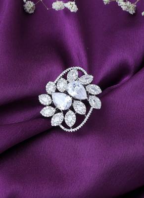 American Diamond Silver Ring With White Stone 1