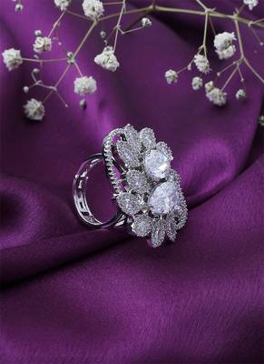 American Diamond Silver Ring With White Stone 2