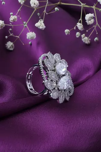 American Diamond Silver Ring With White Stone