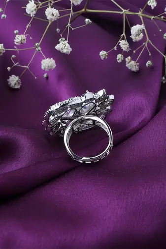 American Diamond Silver Ring With White Stone
