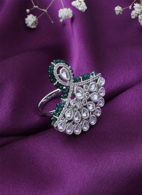 American Diamond Ring With Green Border 2