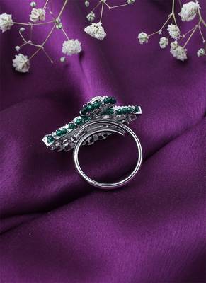American Diamond Ring With Green Border 3