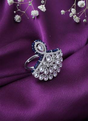 American Diamond Ring With Blue Border 2