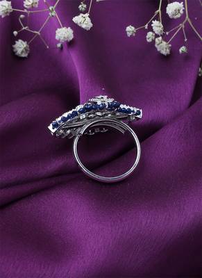 American Diamond Ring With Blue Border 3