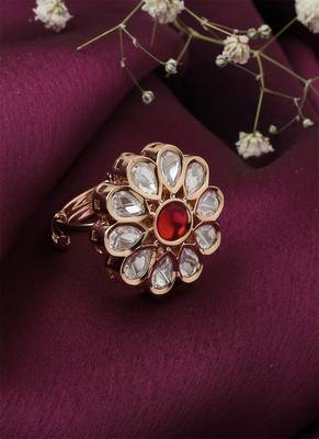 Floral Ring With Pink Stone 2