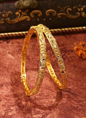 Intricately Carved Gold-Plated Bangles for a Regal Look 1