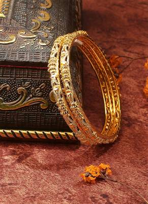 Intricately Carved Gold-Plated Bangles for a Regal Look 3