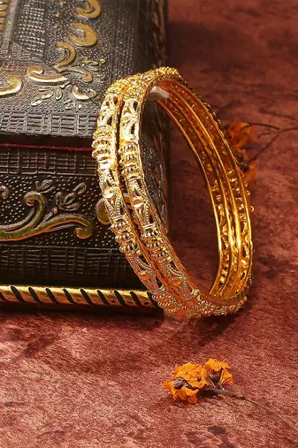 Intricately Carved Gold-Plated Bangles for a Regal Look