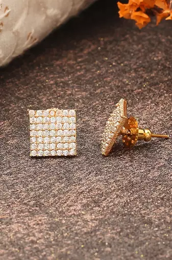 White Gold Square Earrings