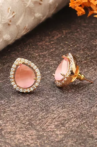 Pink Stone Studded Earrings