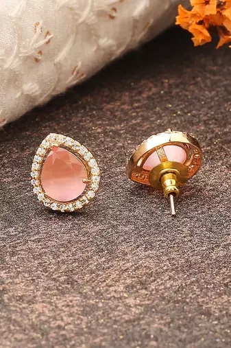 Pink Stone Studded Earrings