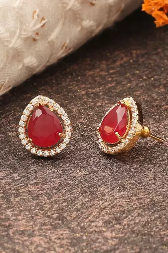 Red American Diamond Earrings