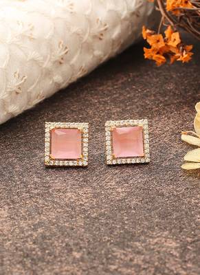 Pink Stone Studded Earrings 1