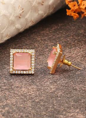 Pink Stone Studded Earrings 2