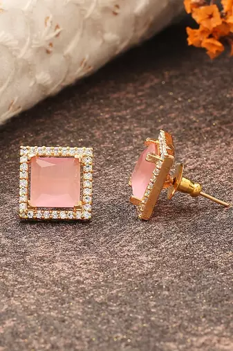 Pink Stone Studded Earrings