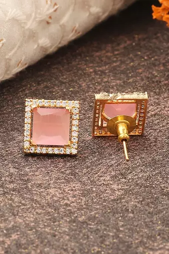 Pink Stone Studded Earrings