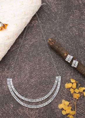 American Diamond Silver Necklace Set 1