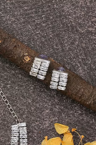 American Diamond Silver Necklace Set