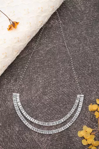 American Diamond Silver Necklace Set