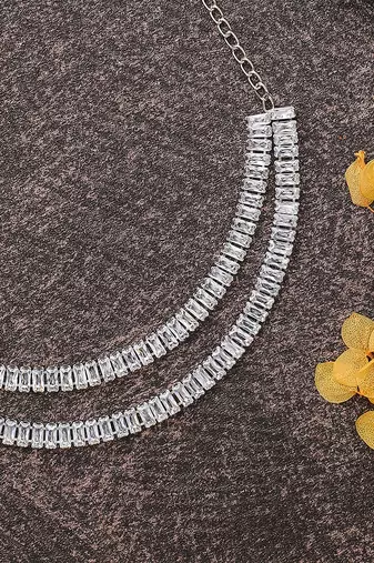 American Diamond Silver Necklace Set