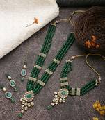 Green Kundan Necklace Set with Earrings and Maang Tikka