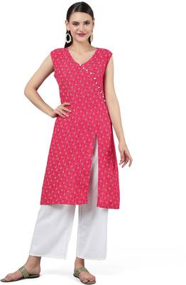Anushil stylish and comfortable cotton kurti- allover printed v-neck design 1