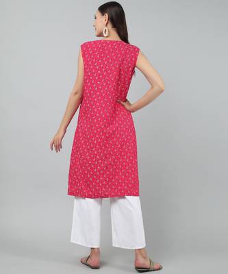 Anushil stylish and comfortable cotton kurti- allover printed v-neck design 2