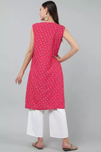 Anushil stylish and comfortable cotton kurti- allover printed v-neck design