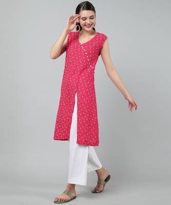 Anushil stylish and comfortable cotton kurti- allover printed v-neck design 3