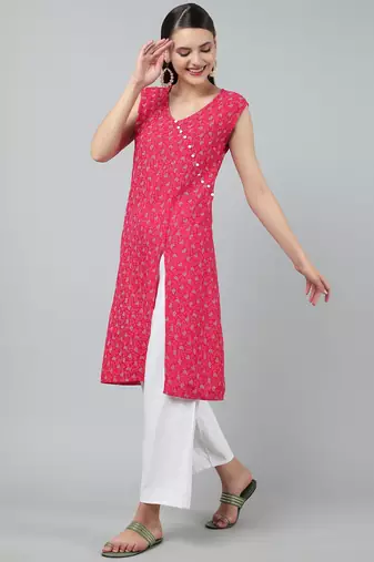 Anushil stylish and comfortable cotton kurti- allover printed v-neck design