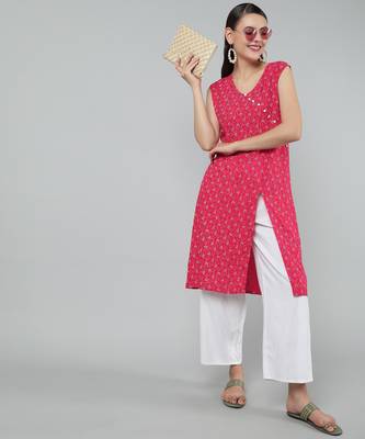 Anushil stylish and comfortable cotton kurti- allover printed v-neck design 4