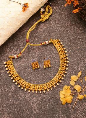 Traditional Gold Plated Necklace Set with Earrings 1