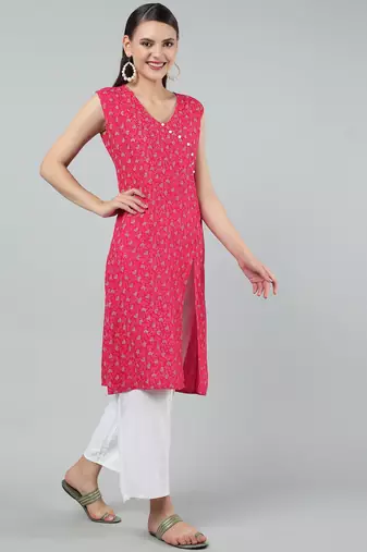 Anushil stylish and comfortable cotton kurti- allover printed v-neck design