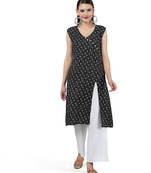 Anushil stylish and comfortable cotton kurti- allover printed v-neck design with side slit