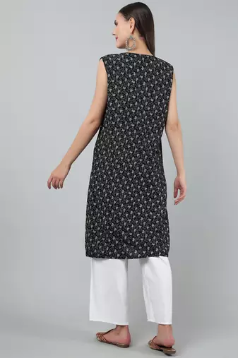 Anushil stylish and comfortable cotton kurti- allover printed v-neck design with side slit
