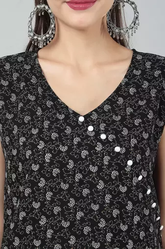 Anushil stylish and comfortable cotton kurti- allover printed v-neck design with side slit