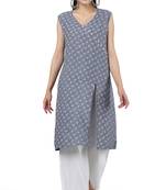Anushil stylish and comfortable cotton kurti- allover printed v-neck design with side slit