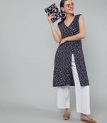 Anushil stylish and comfortable cotton kurti- allover printed v-neck design with side slit