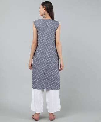 Anushil stylish and comfortable cotton kurti- allover printed v-neck design with side slit 2