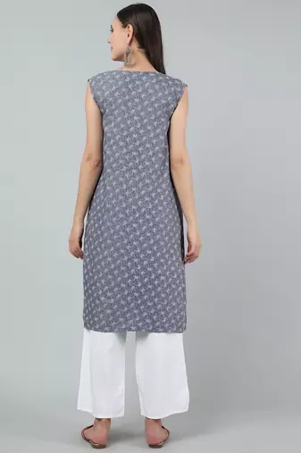 Anushil stylish and comfortable cotton kurti- allover printed v-neck design with side slit