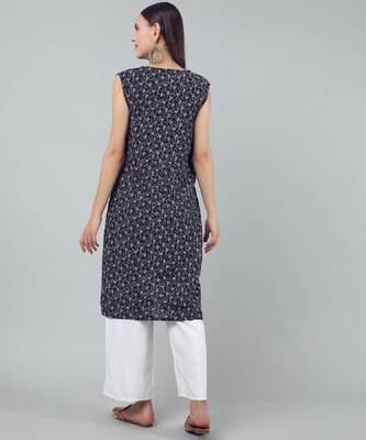 Anushil stylish and comfortable cotton kurti- allover printed v-neck design with side slit 2
